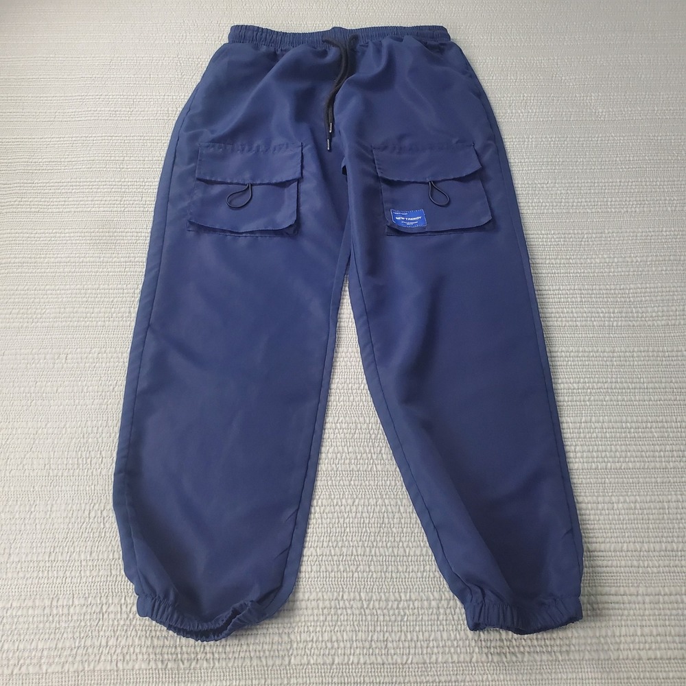 New Trendy Cargo Jogger Pants Mens Medium Navy Blue Utility Streetwear Pocket